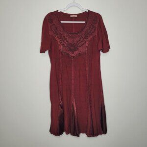 Holy Clothing dark red embroidered short renaissance tie back dress xl/1x